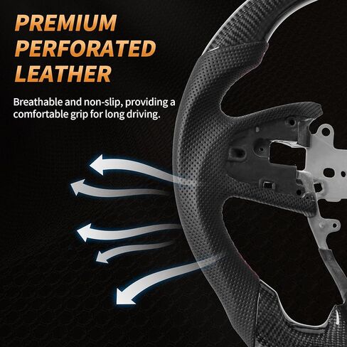 Carbon Fiber Steering Wheel for Honda Civic Gen 10th 2016-2021,Type R FK8 North American Spec, D-shaped Flat-bottom Perforated Leather Grip in Saudi Arabia