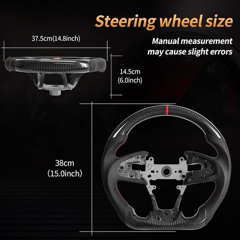 Carbon Fiber Steering Wheel for Honda Civic Gen 10th 2016-2021,Type R FK8 North American Spec, D-shaped Flat-bottom Perforated Leather Grip in Saudi Arabia