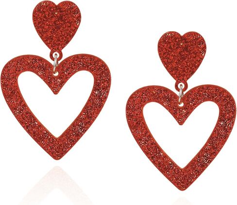 Heart Earrings Dangle Valentine's Day Earrings Glitter Pink Heart Earrings Women Girls Valentine's Day Gift in Kuwait