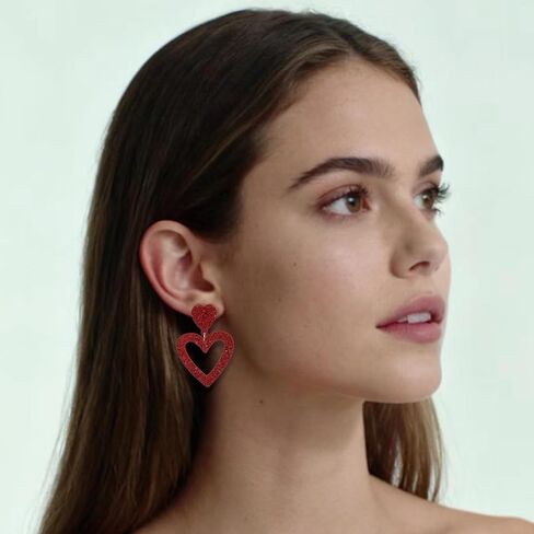 Heart Earrings Dangle Valentine's Day Earrings Glitter Pink Heart Earrings Women Girls Valentine's Day Gift in Kuwait