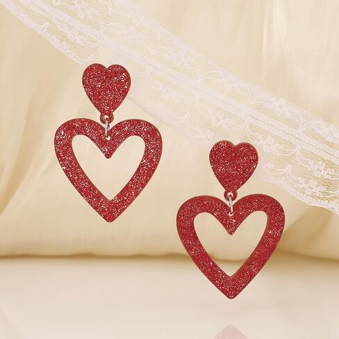 Heart Earrings Dangle Valentine's Day Earrings Glitter Pink Heart Earrings Women Girls Valentine's Day Gift in Kuwait