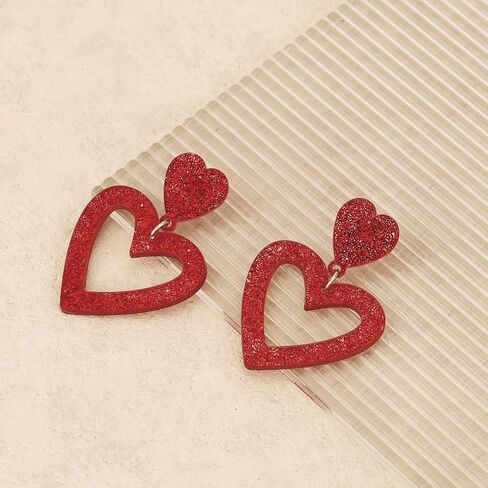 Heart Earrings Dangle Valentine's Day Earrings Glitter Pink Heart Earrings Women Girls Valentine's Day Gift in Kuwait