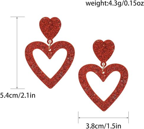 Heart Earrings Dangle Valentine's Day Earrings Glitter Pink Heart Earrings Women Girls Valentine's Day Gift in Kuwait