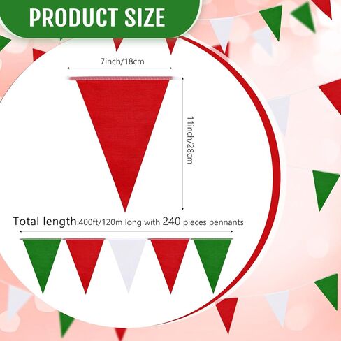 Preboun 400 ft Christmas Solid Pennant Banner Flags 240 Pcs String Hanging DIY Triangle Bunting Bulk Garland for Grand Opening Carnival Birthday Party Decoration Outdoor(Red, Green, White) in Saudi Arabia