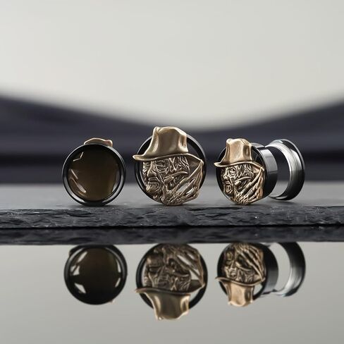 COOEAR Double FLared Eyelet Ear Tunnels Piercing Stainless Steel Snake Gauges Black Earrings Plugs. in Saudi Arabia