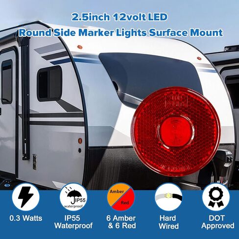 Dream lighting 12V DC 2.5inch Round LED Side Marker Lights for Automotive RV Trailer Truck Clearance Indicator Front/Rear Side - 6 Amber & 6 Red Lights in Saudi Arabia