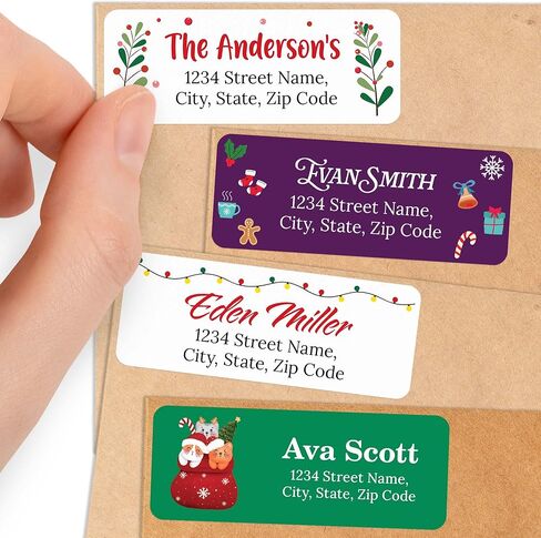 Personalized Christmas Return Address Labels, Custom Holiday Address and Name Mailing Labels for Envelopes, Cherry Tree 1x2.6 Inches, Flat Sheet of 60-1200 Made in USA by My Sign Center in Saudi Arabia