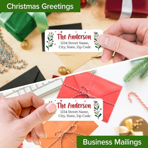 Personalized Christmas Return Address Labels, Custom Holiday Address and Name Mailing Labels for Envelopes, Cherry Tree 1x2.6 Inches, Flat Sheet of 60-1200 Made in USA by My Sign Center in Saudi Arabia