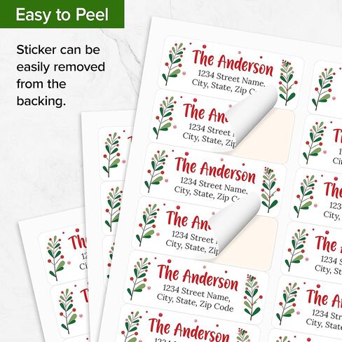 Personalized Christmas Return Address Labels, Custom Holiday Address and Name Mailing Labels for Envelopes, Cherry Tree 1x2.6 Inches, Flat Sheet of 60-1200 Made in USA by My Sign Center in Saudi Arabia