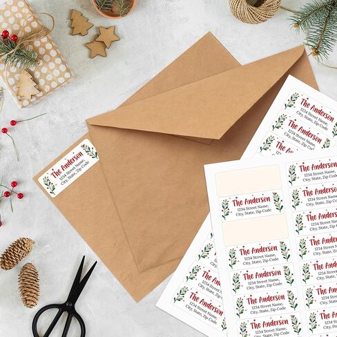 Personalized Christmas Return Address Labels, Custom Holiday Address and Name Mailing Labels for Envelopes, Cherry Tree 1x2.6 Inches, Flat Sheet of 60-1200 Made in USA by My Sign Center in Saudi Arabia