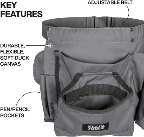 Klein Tools 5244 Tool Apron, Tape Thong and Four Reinforced Pockets for Hand Tools, Waist Size 32 to 53-Inch,Black in Kuwait