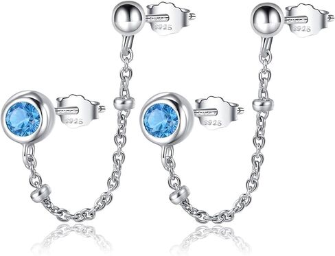 CHIC & ARTSY 925 Sterling Silver Bar,CZ,Ball,Chain Stud Earrings Created Opal,Moonstone,Turquoise Chain Earrings for Women in Kuwait