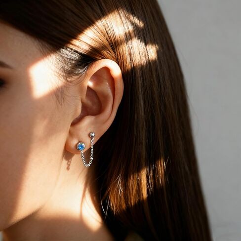 CHIC & ARTSY 925 Sterling Silver Bar,CZ,Ball,Chain Stud Earrings Created Opal,Moonstone,Turquoise Chain Earrings for Women in Kuwait