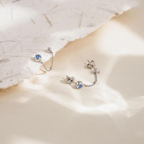 CHIC & ARTSY 925 Sterling Silver Bar,CZ,Ball,Chain Stud Earrings Created Opal,Moonstone,Turquoise Chain Earrings for Women in Kuwait