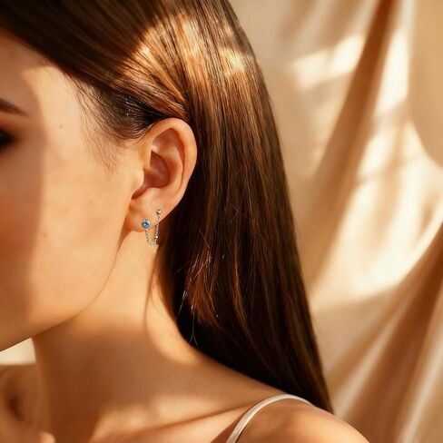 CHIC & ARTSY 925 Sterling Silver Bar,CZ,Ball,Chain Stud Earrings Created Opal,Moonstone,Turquoise Chain Earrings for Women in Kuwait