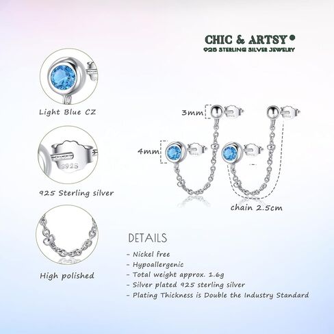 CHIC & ARTSY 925 Sterling Silver Bar,CZ,Ball,Chain Stud Earrings Created Opal,Moonstone,Turquoise Chain Earrings for Women in Kuwait