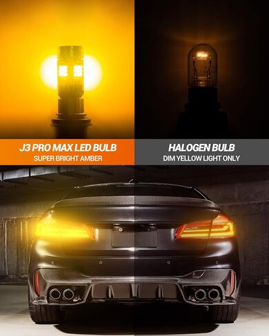 مصباح SEALIGHT 7443 7440 LED، 2700K لمبة صفراء كهرمانية مضادة للفلاش المفرط مع مروحة توربو، 30 وات 3200LM استبدال فائق السطوع لأضواء وامضة إشارة الانعطاف الأمامية/الخلفية، مقبس قياسي فقط، حزمة من 2 in Kuwait