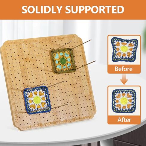 Crochet Blocking Board Wooden Granny Square for Crochet Projects Square Board Crocheting Accessories Gifts for Crocheters (Wood, Large) in Saudi Arabia