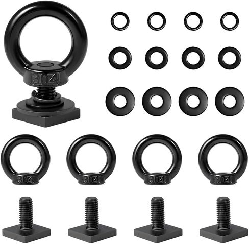 8PCS T Track Mount Tie Down Anchor for Roof Rack, 304 Stainless Steel Heavy Duty M8 T Bolt Eye Nut Tie Down Rings, T Track Eye Bolts Anchoring Kit to Hold Bungee Cord, Ropes in Kuwait