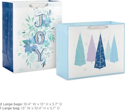 Hallmark 13" Large Gift Bag Bundle (3 Bags: 2 Vertical, 1 Horizontal) Watercolor Winter Wreath, Trees, Joy in Lavender, Sage Green, Light Blue, Silver in Saudi Arabia