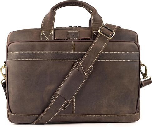 Vintage Leather Messenger Bag for Men, 16" Laptop Satchel with Adjustable Shoulder Strap, Briefcase Office Work & Travel Bag in Saudi Arabia