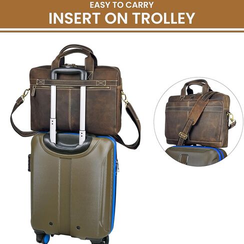 Vintage Leather Messenger Bag for Men, 16" Laptop Satchel with Adjustable Shoulder Strap, Briefcase Office Work & Travel Bag in Saudi Arabia