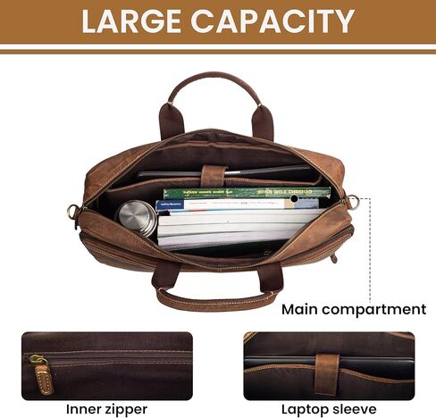Vintage Leather Messenger Bag for Men, 16" Laptop Satchel with Adjustable Shoulder Strap, Briefcase Office Work & Travel Bag in Saudi Arabia