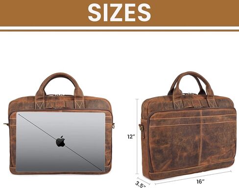 Vintage Leather Messenger Bag for Men, 16" Laptop Satchel with Adjustable Shoulder Strap, Briefcase Office Work & Travel Bag in Saudi Arabia