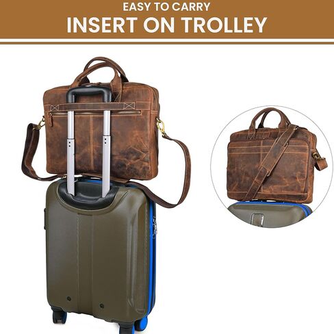 Vintage Leather Messenger Bag for Men, 16" Laptop Satchel with Adjustable Shoulder Strap, Briefcase Office Work & Travel Bag in Saudi Arabia