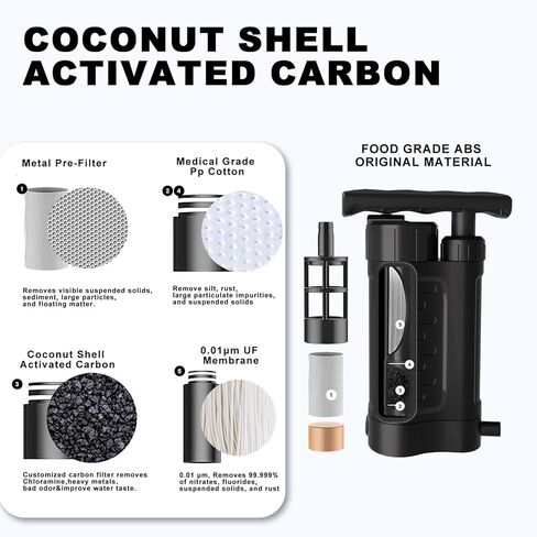 Water Filter Pump, 0.01 Micron 5-Stage Water Filter,Portable Outdoor Emergency and Survival Gear - Camping, Hiking, Backpacking (K8188 White) in Saudi Arabia