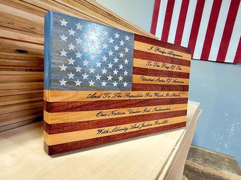 American Flag Wood Desktop Flag – 6.25 x 11 Inch Patriotic Desk Decor, Made in USA in Saudi Arabia