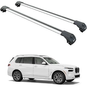 قضبان متقاطعة لحامل السقف لسيارة BMW X7 (G07) ​​تناسب نظام السكك الحديدية المرتفعة، تصميم إيرو مع فتحة T للوصول السريع، موديلات 2019-Up، سعة 330 رطل، قابلة للقفل، قضبان ألومنيوم (أسود) in Kuwait