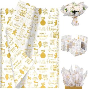100 ورقة من المناديل الورقية الذهبية لعيد الميلاد، ورق تغليف هدايا عيد الميلاد الذهبي لمستلزمات حفلات عيد الميلاد المصنوعة يدويًا، 13.8 × 19.7 بوصة (ذهبي) in Kuwait