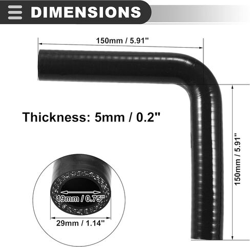 Motoforti Universal Intercooler Silicone Hose, 19mm 0.75 ID 90 Degree, Silicone, Black, 1 Pcs in Saudi Arabia