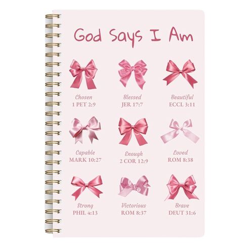 Qavinch Bible Prayer Journal for Women, Pink Christian Blank Notebook Gifts for Girls, Bible Study Supplies Guide Accessories, Preppy Bow Stuff Cute Church Spiral Notebook for Bible Notes, 5.5 X 8.3 in Saudi Arabia