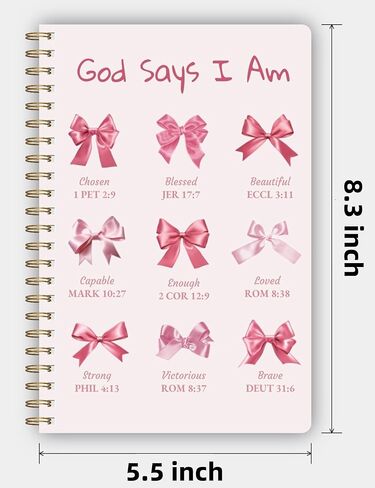 Qavinch Bible Prayer Journal for Women, Pink Christian Blank Notebook Gifts for Girls, Bible Study Supplies Guide Accessories, Preppy Bow Stuff Cute Church Spiral Notebook for Bible Notes, 5.5 X 8.3 in Saudi Arabia