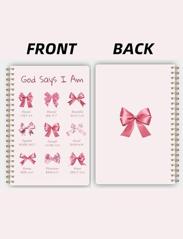 Qavinch Bible Prayer Journal for Women, Pink Christian Blank Notebook Gifts for Girls, Bible Study Supplies Guide Accessories, Preppy Bow Stuff Cute Church Spiral Notebook for Bible Notes, 5.5 X 8.3 in Saudi Arabia