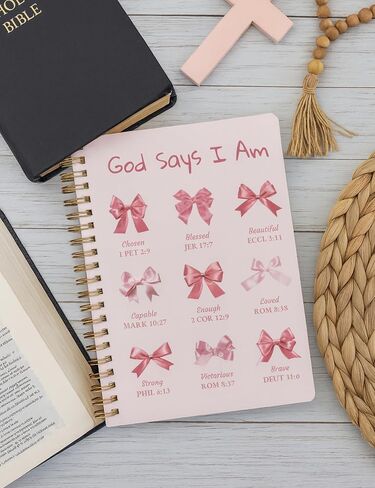 Qavinch Bible Prayer Journal for Women, Pink Christian Blank Notebook Gifts for Girls, Bible Study Supplies Guide Accessories, Preppy Bow Stuff Cute Church Spiral Notebook for Bible Notes, 5.5 X 8.3 in Saudi Arabia