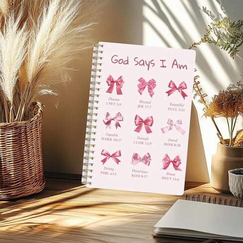 Qavinch Bible Prayer Journal for Women, Pink Christian Blank Notebook Gifts for Girls, Bible Study Supplies Guide Accessories, Preppy Bow Stuff Cute Church Spiral Notebook for Bible Notes, 5.5 X 8.3 in Saudi Arabia