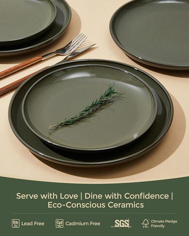 مجموعة أواني طعام من الخزف الحجري باللون الأخضر المتدرج، طقم أطباق وأوعية زجاجية تفاعلية مكون من 12 قطعة، مجموعة أطباق مستديرة مصنوعة يدويًا لـ 4 أشخاص، مجموعة أطباق حديثة مقاومة للتشققات والتشققات in Kuwait