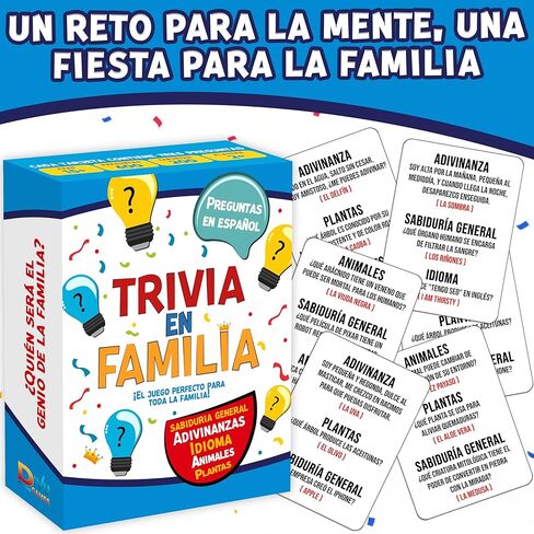 Trivia en Familia – لعبة لوحية باللغة الإسبانية للعائلة والأصدقاء والكبار والمراهقين | لعبة كارتاس | معلومات ممتعة وتعليمية للحفلات، وليلة الألعاب، والسفر، والمكتب، والفصول الدراسية، وأعياد الميلاد in Kuwait