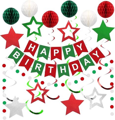زينة عيد ميلاد باللونين الأحمر والأخضر والأبيض، لافتة عيد ميلاد سعيد مع كرات قرص العسل، ونجوم معلقة، زينة عيد ميلاد سعيد للنساء والرجال والفتيات والأولاد in Saudi Arabia