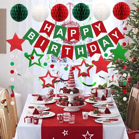 زينة عيد ميلاد باللونين الأحمر والأخضر والأبيض، لافتة عيد ميلاد سعيد مع كرات قرص العسل، ونجوم معلقة، زينة عيد ميلاد سعيد للنساء والرجال والفتيات والأولاد in Saudi Arabia