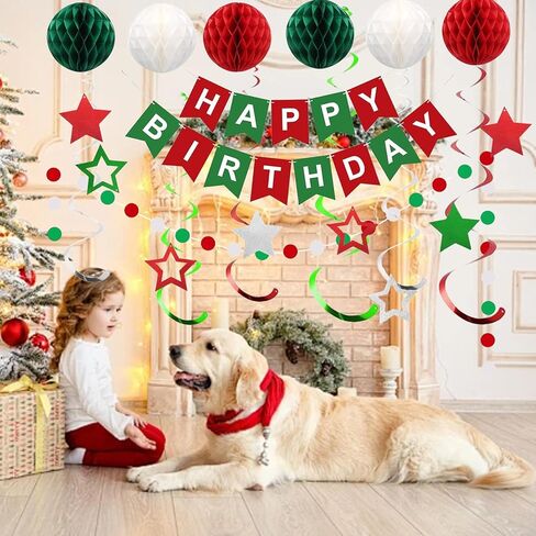 زينة عيد ميلاد باللونين الأحمر والأخضر والأبيض، لافتة عيد ميلاد سعيد مع كرات قرص العسل، ونجوم معلقة، زينة عيد ميلاد سعيد للنساء والرجال والفتيات والأولاد in Saudi Arabia