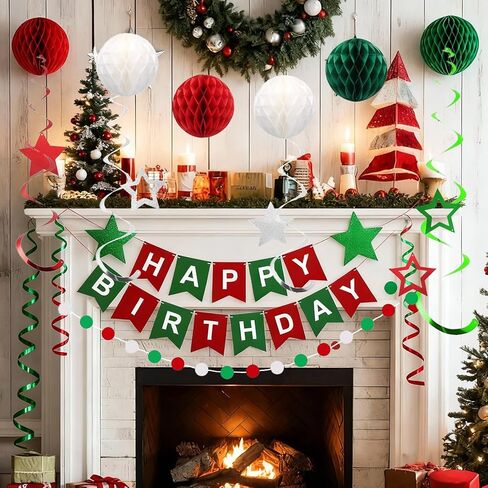 زينة عيد ميلاد باللونين الأحمر والأخضر والأبيض، لافتة عيد ميلاد سعيد مع كرات قرص العسل، ونجوم معلقة، زينة عيد ميلاد سعيد للنساء والرجال والفتيات والأولاد in Saudi Arabia