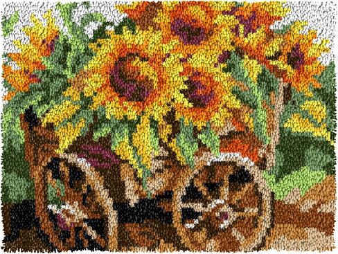 LAPATAIN Latch Hook Kits for Adults,Sunflower Pattern Color Printed Canvas DIY Rug Kits Carpet Embroidery Sofa Cushion,Beginners Handmade Needlework Crafts Home Decoration 20.5x15inch LT21 in Saudi Arabia