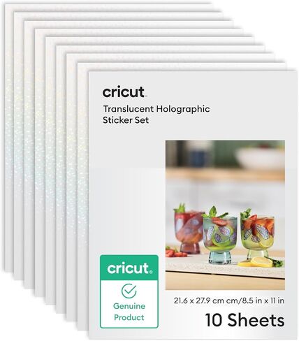 Cricut Printable Waterproof Holographic Sticker Set, Transparent - 10 Sheets in US Letter Size (8.5 x 11 in) - Compatible with Inkjet Printers - for Joy Xtra, Explore, & Maker Machines in Saudi Arabia