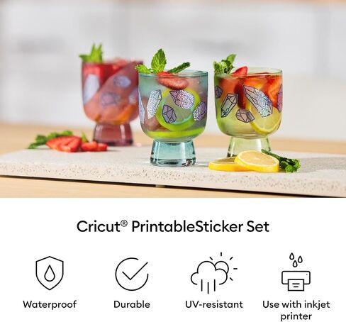 Cricut Printable Waterproof Holographic Sticker Set, Transparent - 10 Sheets in US Letter Size (8.5 x 11 in) - Compatible with Inkjet Printers - for Joy Xtra, Explore, & Maker Machines in Saudi Arabia
