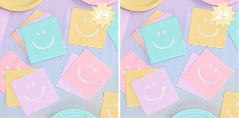 xo, Fetti Smile Party Napkins, 3-ply, 24 pcs - Happy Pastel Birthday Party Decorations, Cute Bachelorette Party, Cool Cocktail Napkins in Saudi Arabia