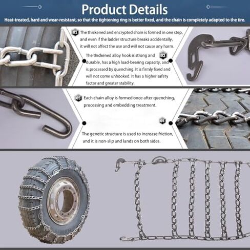 مجموعة 9 مم مكونة من 2 سلاسل ثلج شديدة التحمل لسيارات الدفع الرباعي والسيارات وسلاسل جر انزلاقية عالية القوة منغنيز للاستخدام في حالات الطوارئ للإطارات يمكن الاعتماد عليها في الطين 9R22.5 قطعتان 235/75R17.5 in Kuwait